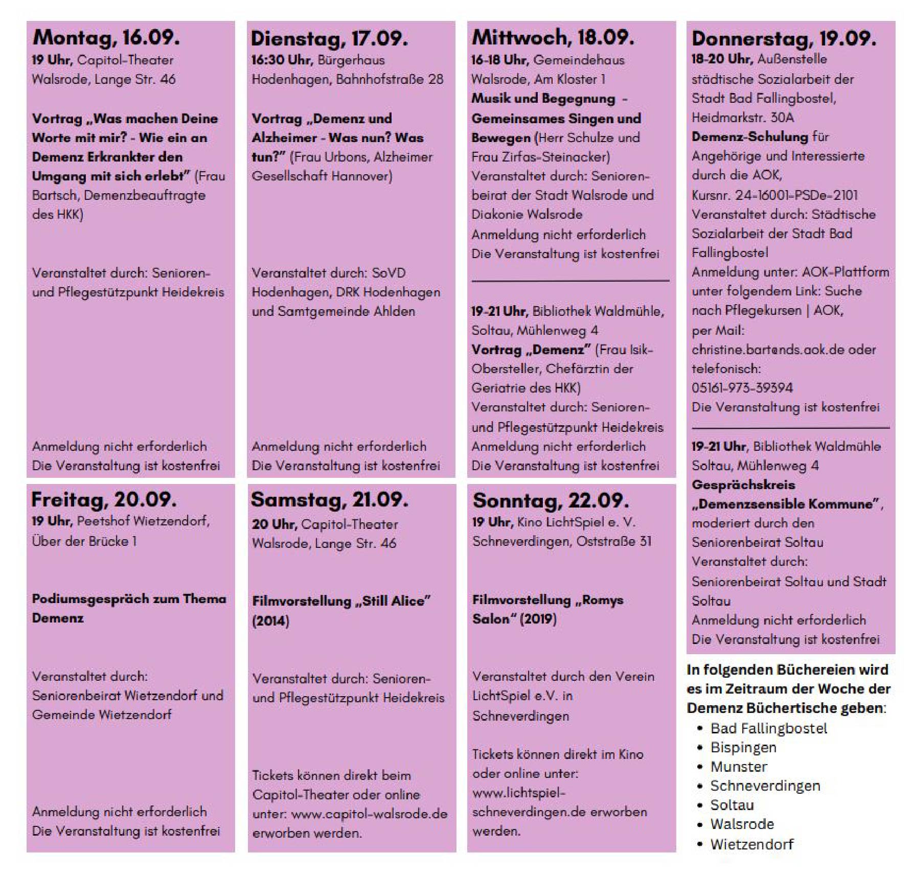 Programm der Woche der Demenz Programm der Woche der Demenz