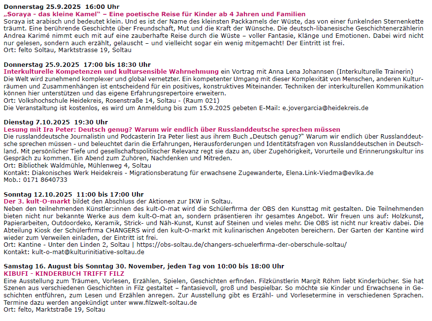 Interkulturelle Woche Soltau bis 30.11.2025 Interkulturelle Woche Soltau bis 30.11.2025