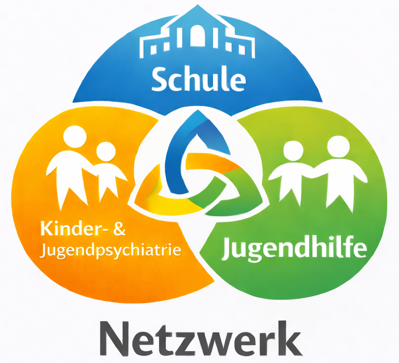 Logo des Netzwerks Schule - KJPP - Jugendhilfe - Das Logo ist KI generiert.