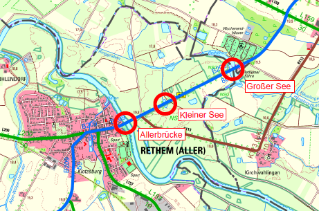 Eine Karte, die auf den Standort der Brücken hinweist.