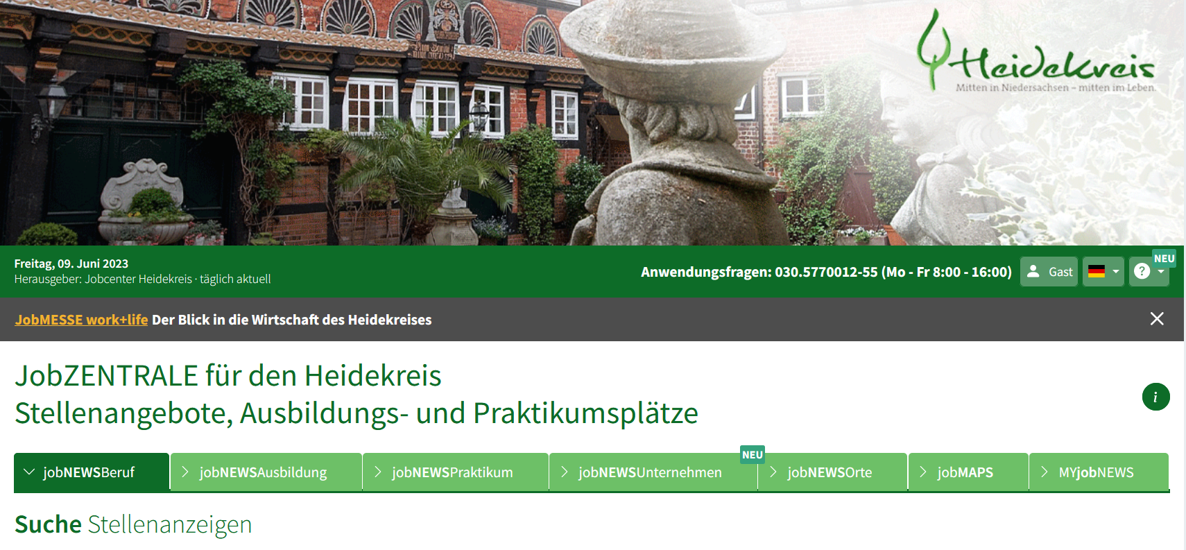 Startseite der Jobzentrale