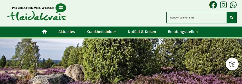 Startseite der Website des Psychiatriewegweisers - eine Heidelandschaft 